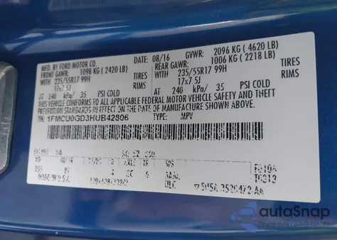 2017 Ford Escape Se from USA, damaged, VIN 1FMCU0GD3HUB42806